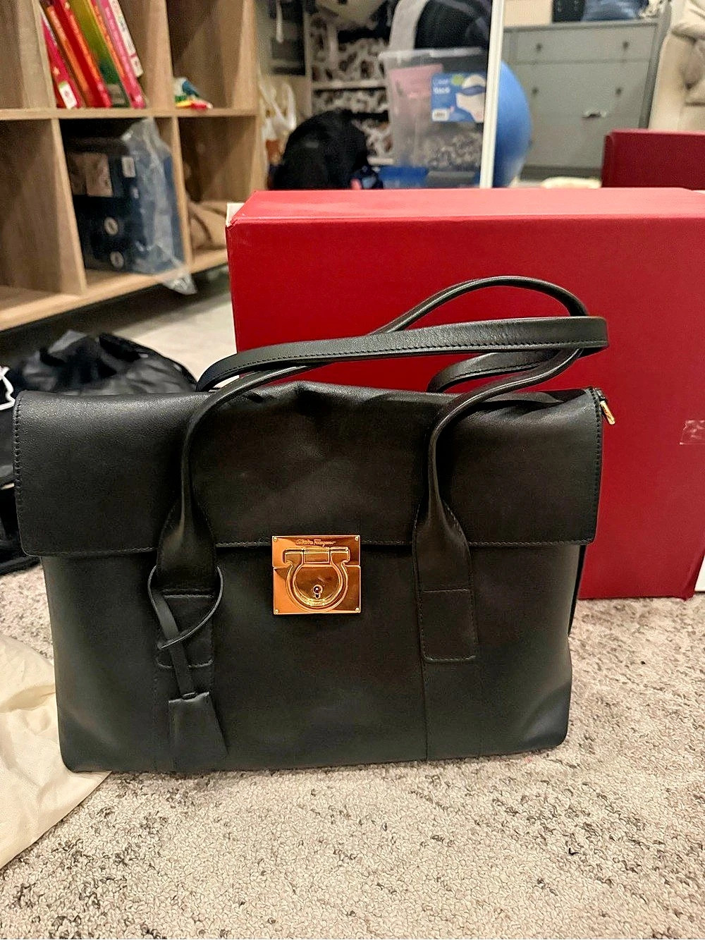 Salvatore Ferragamo Gancio Lock Tote Black Tote Bag